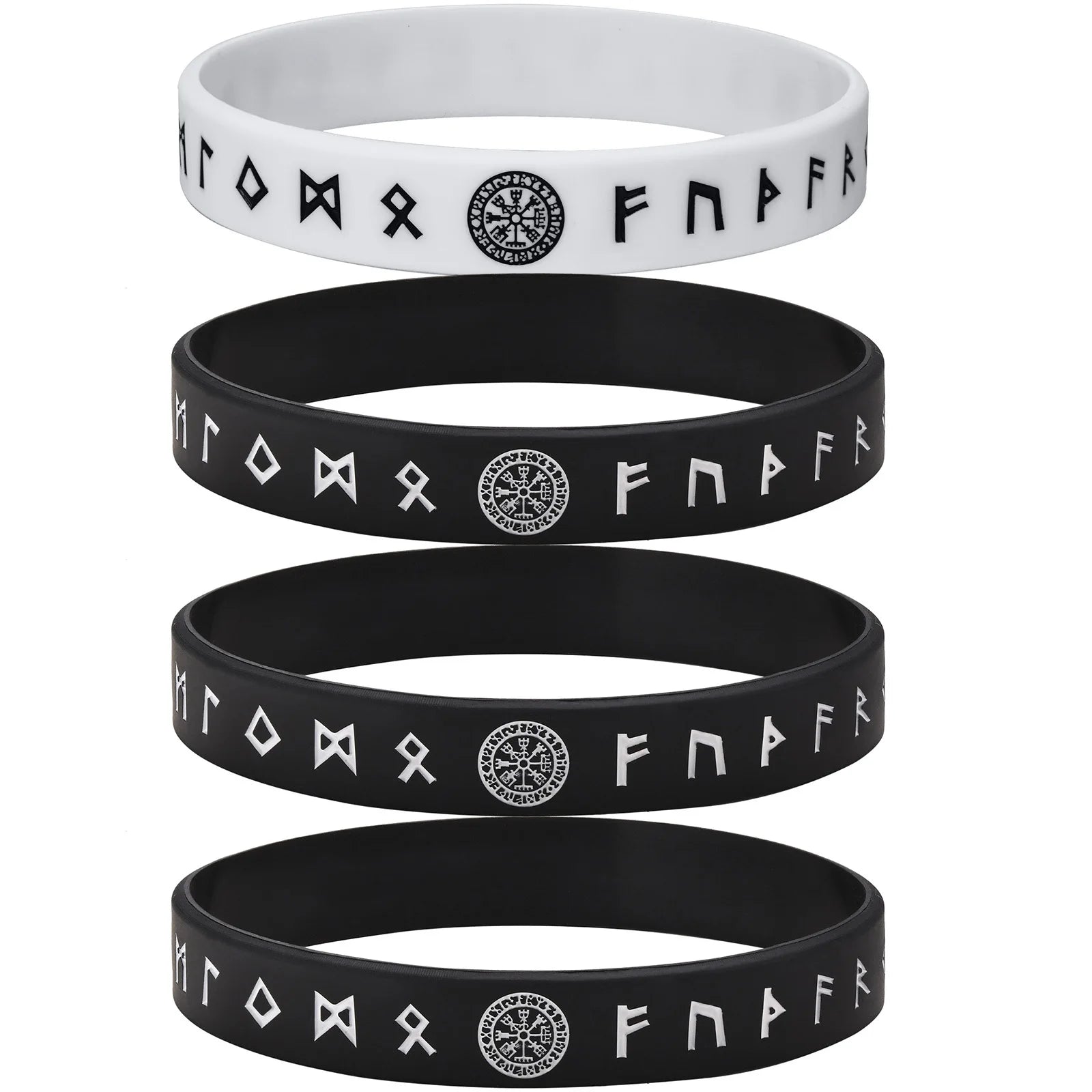 Vnox 12mm Silicone Bracelet for Men, Soft Rubber Silicone Wristband, Nordic Viking Compass Rune Almut Bangle Set