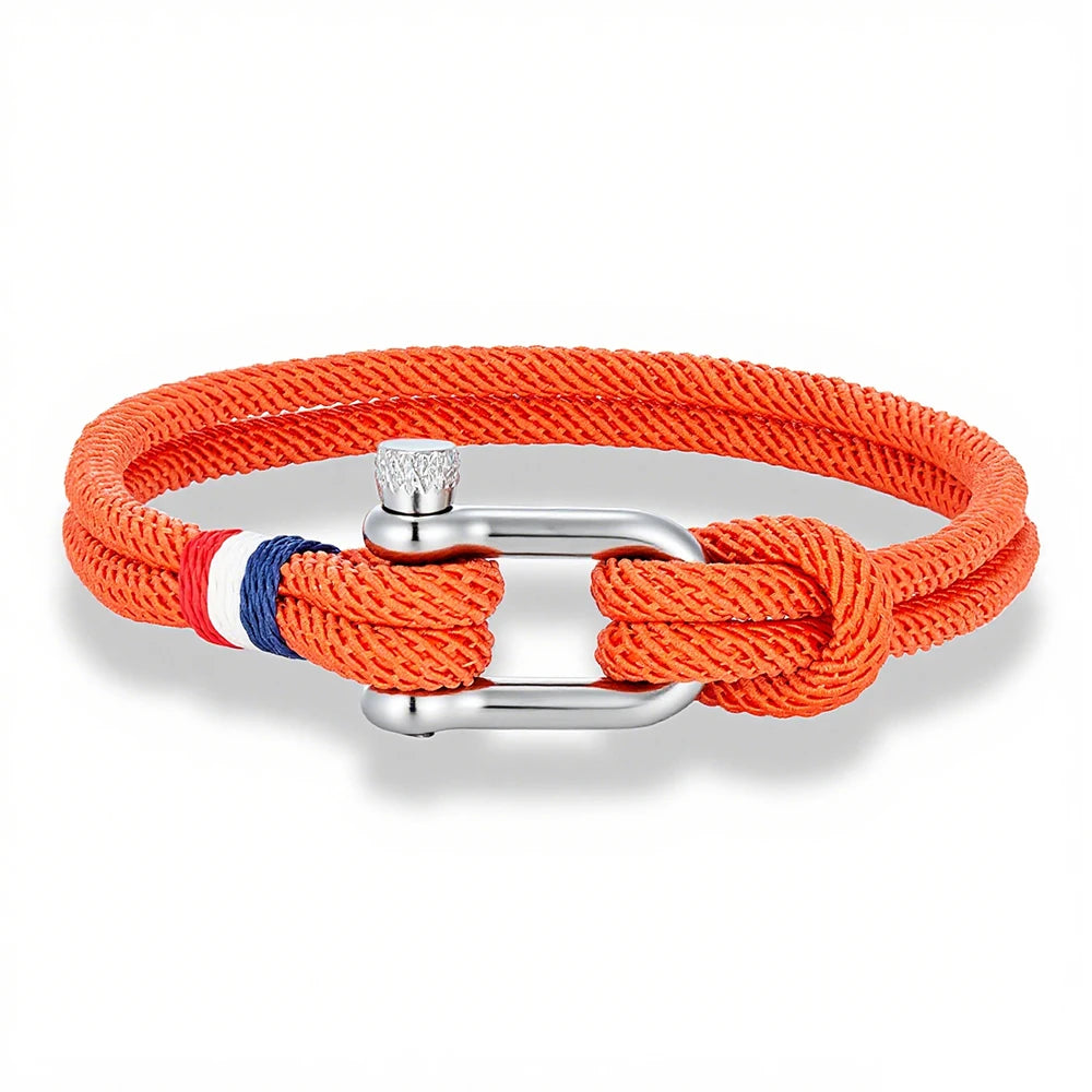 MKENDN Stainless Steel U-Shape Shackle Buckle Bracelet Men Women Handmade Woven Double-Layer Design France Flag Couple Jewelry