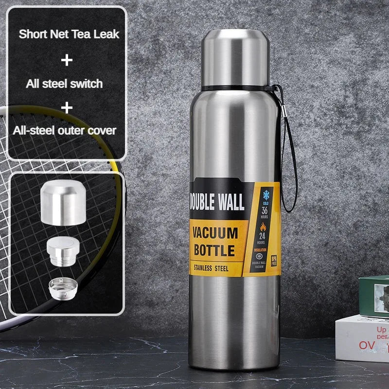 Large-capacity Thermos Cup 304 Stainless Steel Outdoor Portable Mountaineering Sports Water Bottle with Rope 500/750/1000/1500ml