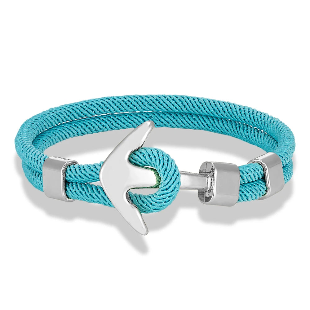 MKENDN Anker-Armbänder für Herren, doppelsträngig, nautisches Surfer-Armband, wasserdicht, Seil, silberfarben, Bootsschnalle