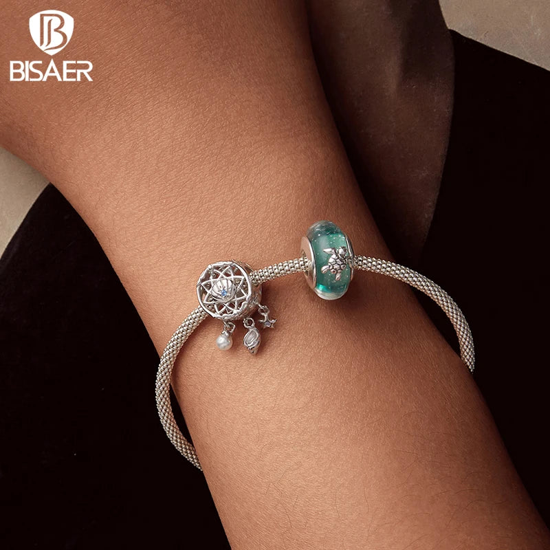 BISAER 925 Sterling Silver Fantasy Turtle Octopus Charm Bead Starfish Seahorse Fishtail Pendant for Women DIY Bracelet Jewelry