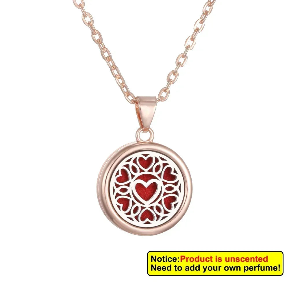 2025 New Tree of Life Aromatherapy Necklace Golden Rose Color Open Locket Scent Aroma Perfume Essential Oil Diffuser Necklace