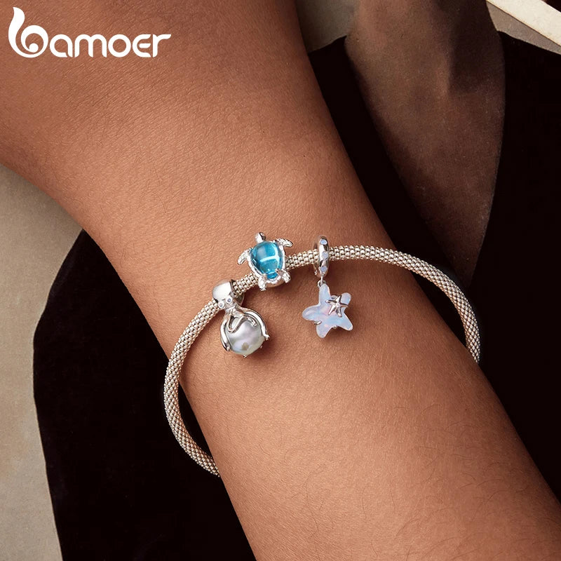 BAMOER 2025 Ocean Series Solid 925 Sterling Silver Turtle Octopus Jellyfish Seahorse Charm fit Original Bracelet DIY Accessories