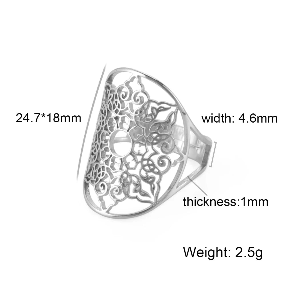 Unift Scared Geometry Flower of Life Ring Adjustable Stainless Steel Ring Men Women Accessories Vintage Filigree Viking Jewelry - Madeinsea©