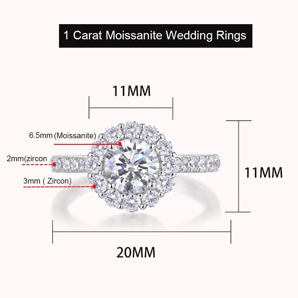 Serenity 1ct D Color Moissanite Rings For Women Wedding Bridal S925 Sterling Silver Sparkling Lab Diamond Rings Anniversary Gift
