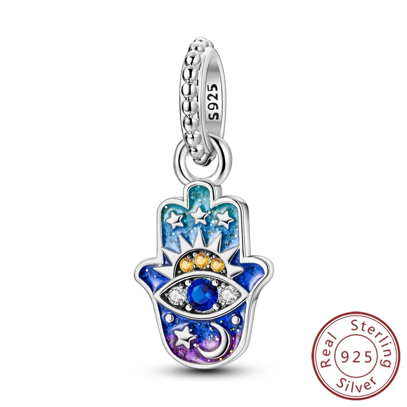 100% 925 Sterling Silver Sparkling Evil Eyes Palms Charms Pendants Fit 925 Original Bracelets DIY Fine Protect Jewelry For Woman