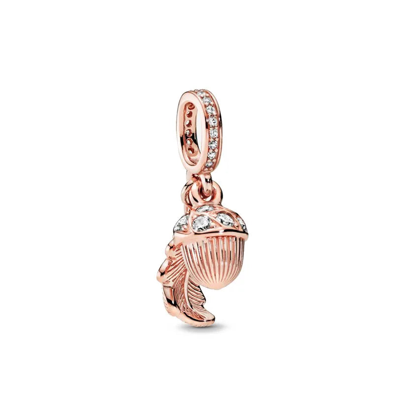 Hot Selling Rose Gold Series Leaf Bead Key Lock Pendant Suitable For European Original Bracelet DIY Exquisite Jewelry S925 Silve