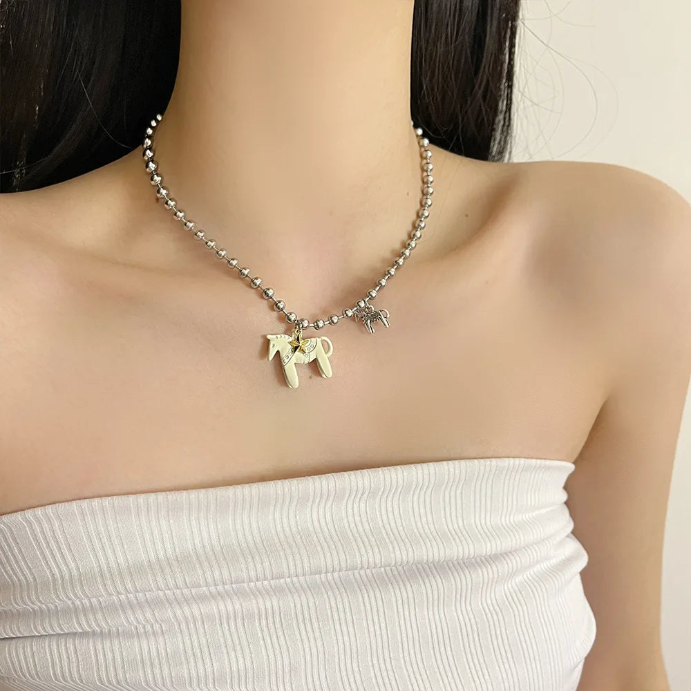 Cute Sweet Cool Pony Pendant Woman Necklace