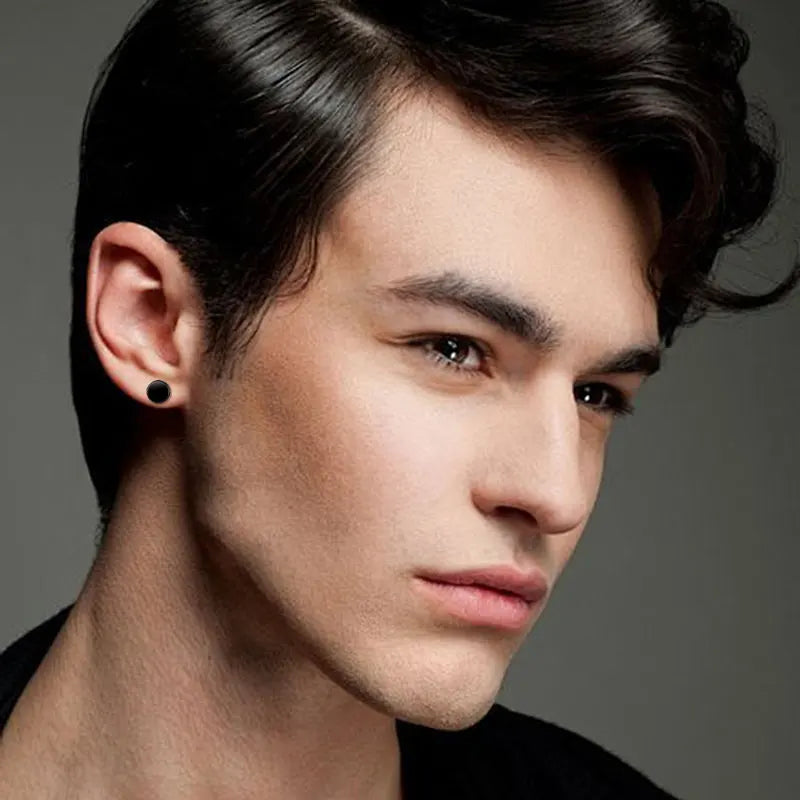 Nordic Viking Rune Personalized 8mm Natural Black Agate Ear Stud 925 Sterling Silver Men Women Hiphop Earrings Fashion Gift