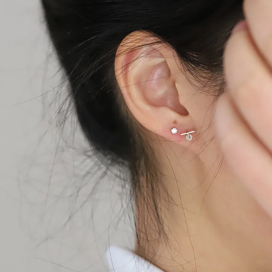 925 Sterling Silver Plating 14K Gold Simple Temperament Zircon Earrings for Women  Korean Fashion Jewelry Accessories