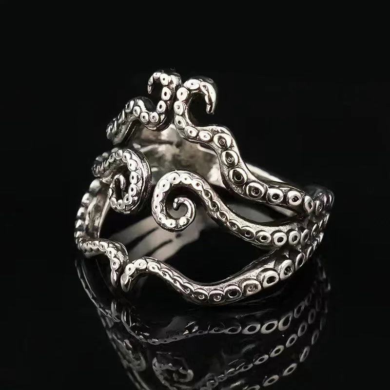Retro Octopus Tentacle Ring Punk Gothic Open Ring For Men Silver Color Handmade Unisex Designer Jewelry Cthulhu Accessories Gift