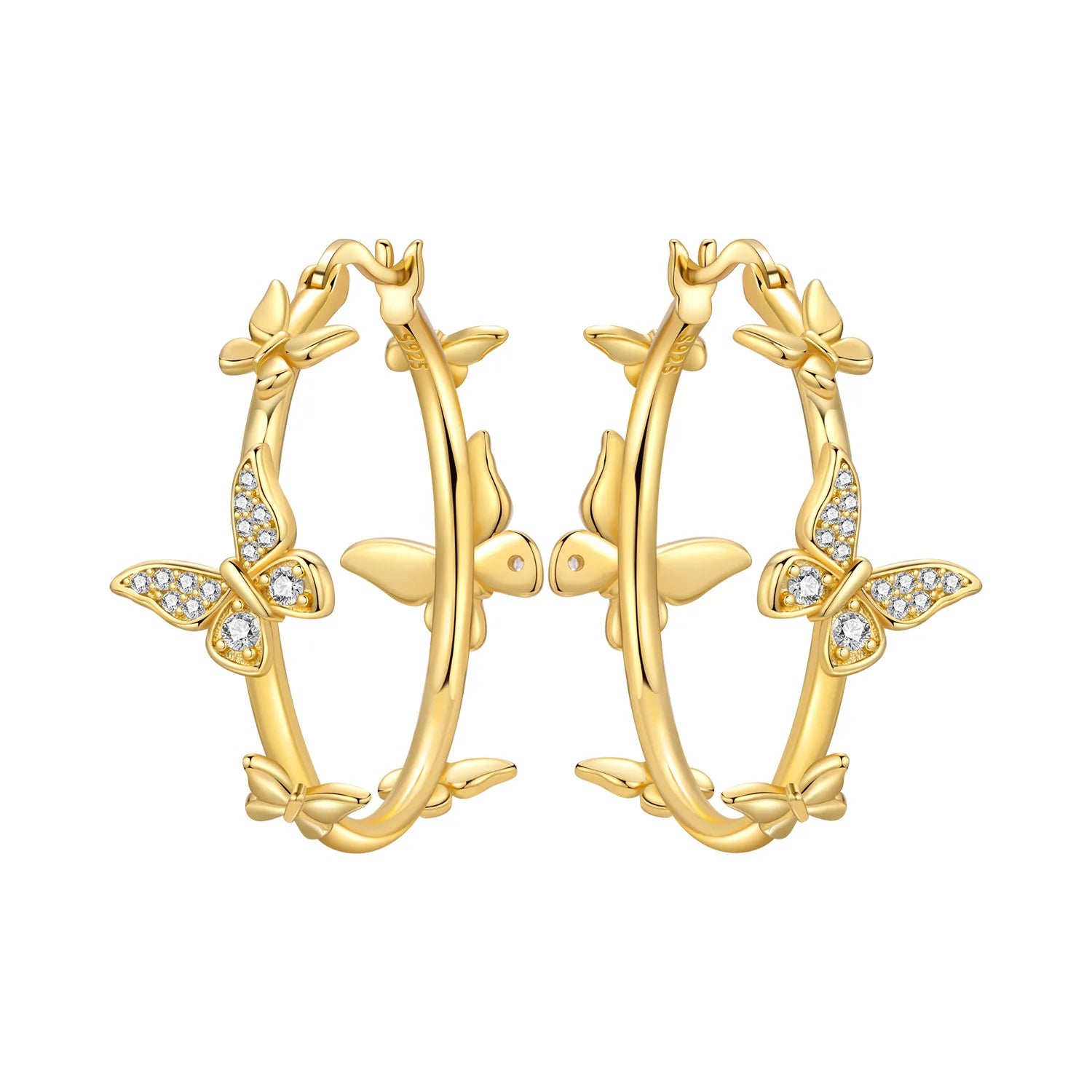 PANPOKI Original 925 Sterling Silver Golden Butterfly Insects Earrings Women Hoop Earring Anniversary Jewelry Trendy Gifts