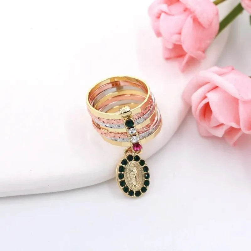 Luck Rose Butterfly Owl Elephant Guadalupe's Cross Dolphin Heart Turtle Clover Religious Jewelry Oro Laminado Rings