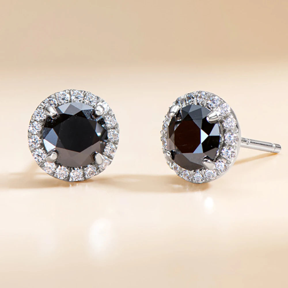 Serenity 1.6ct Black Moissanite Earrings For Women Gift 100% S925 Sterling Silver Plated 18K Round Bag Stud Earring Fine Jewelry - Madeinsea©