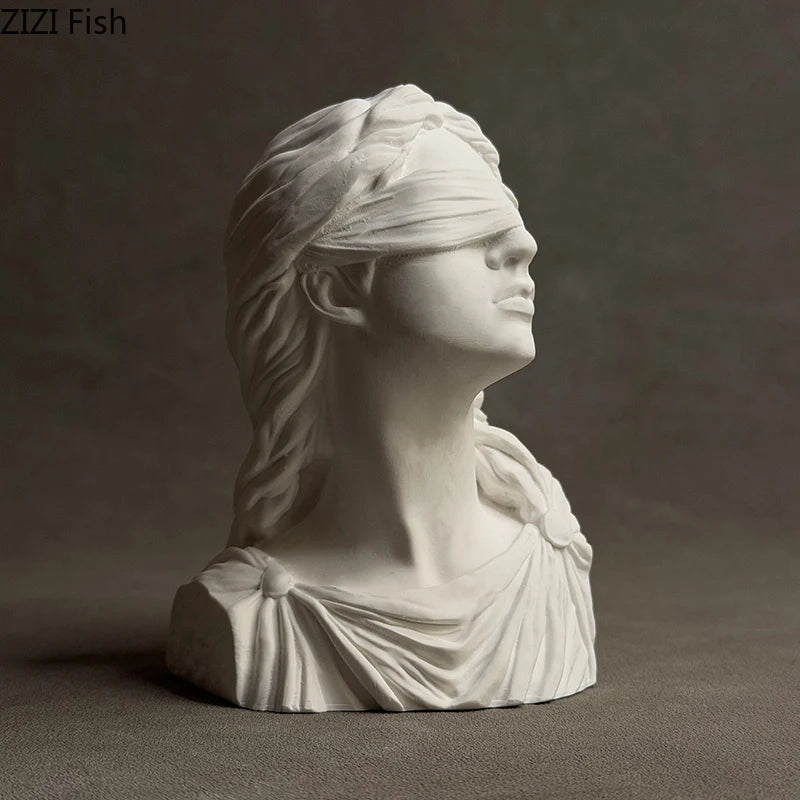 Goddess of Justice Themis Plaster Statue Desk Decoration Classical Artwork Half Body Characters Sculpture Room Aesthetic Decor