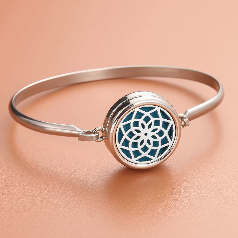 Aromatherapie-Armbänder mit Baum-Diffusor, Manschettenarmband, Parfüm-Armband mit ätherischen Ölen, offenes Medaillon-Armband, Aromaschmuck