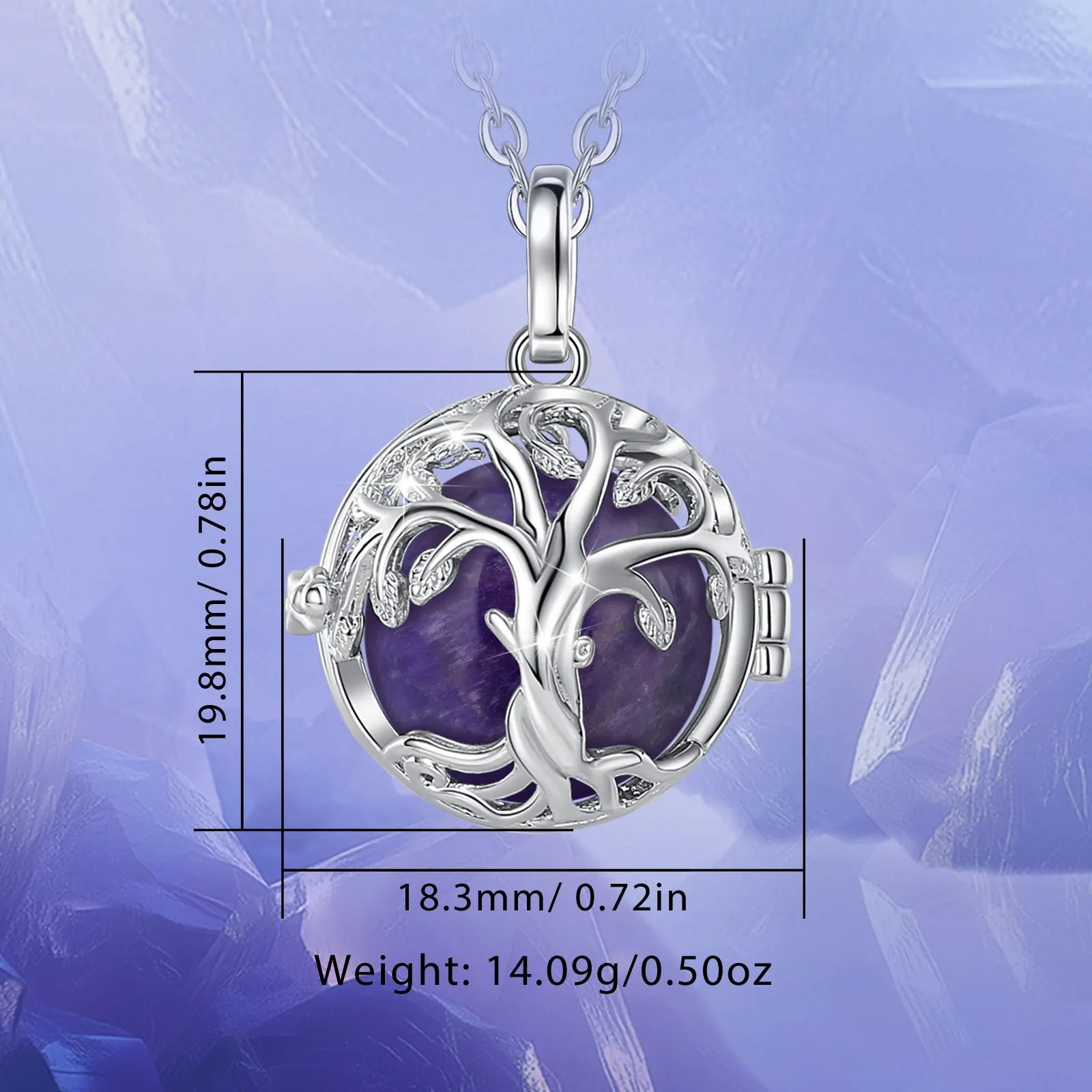 Eudora Tree of Life Cage Amethyst Necklace Energy Healing Crystal Stone Obsidian Lapis Pendant Spiritual Jewelry Meditation Gift