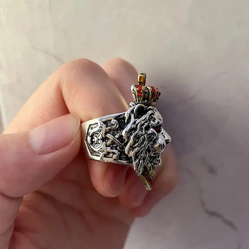 Retro Crown Lion Ring For Men Silver Color Punk Gothic Adjustable Open Ring Rock Hip Hop Handmade Jewelry Accessories Man Gift - Madeinsea©