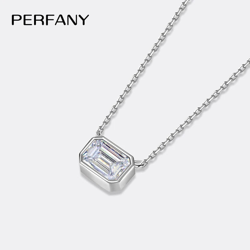 PERFANY 1CT Moissanite Necklace for Women S925 Pure Silver Emerald Cut Laboratory Diamond Pendant Fashion Party High-end Jewelry - Madeinsea©