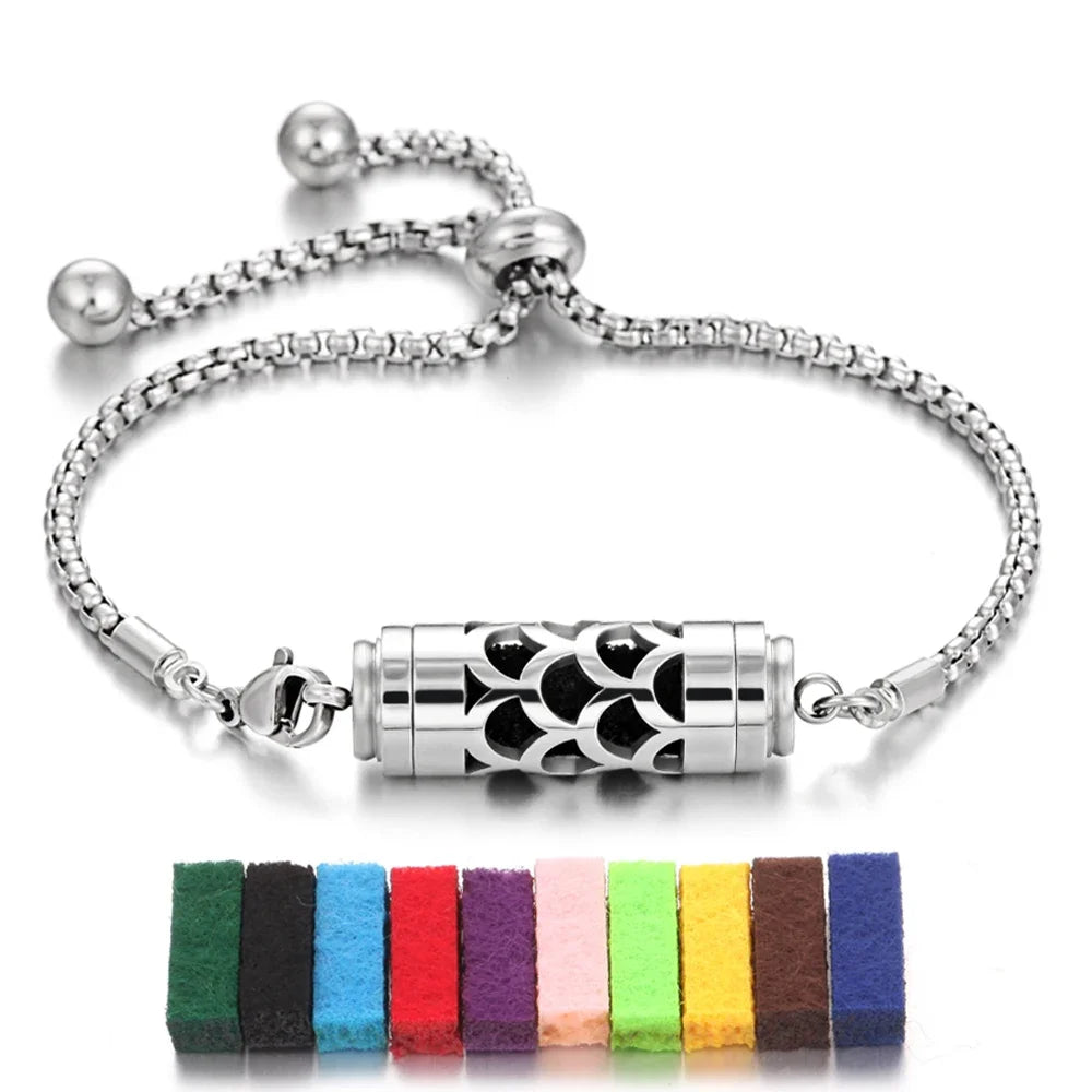 2024 New Stainless Steel Aromatherapy Diffuser Bracelet Locket Adjustable Chain Aroma Perfume Essential Oil Diffuser Bracelet