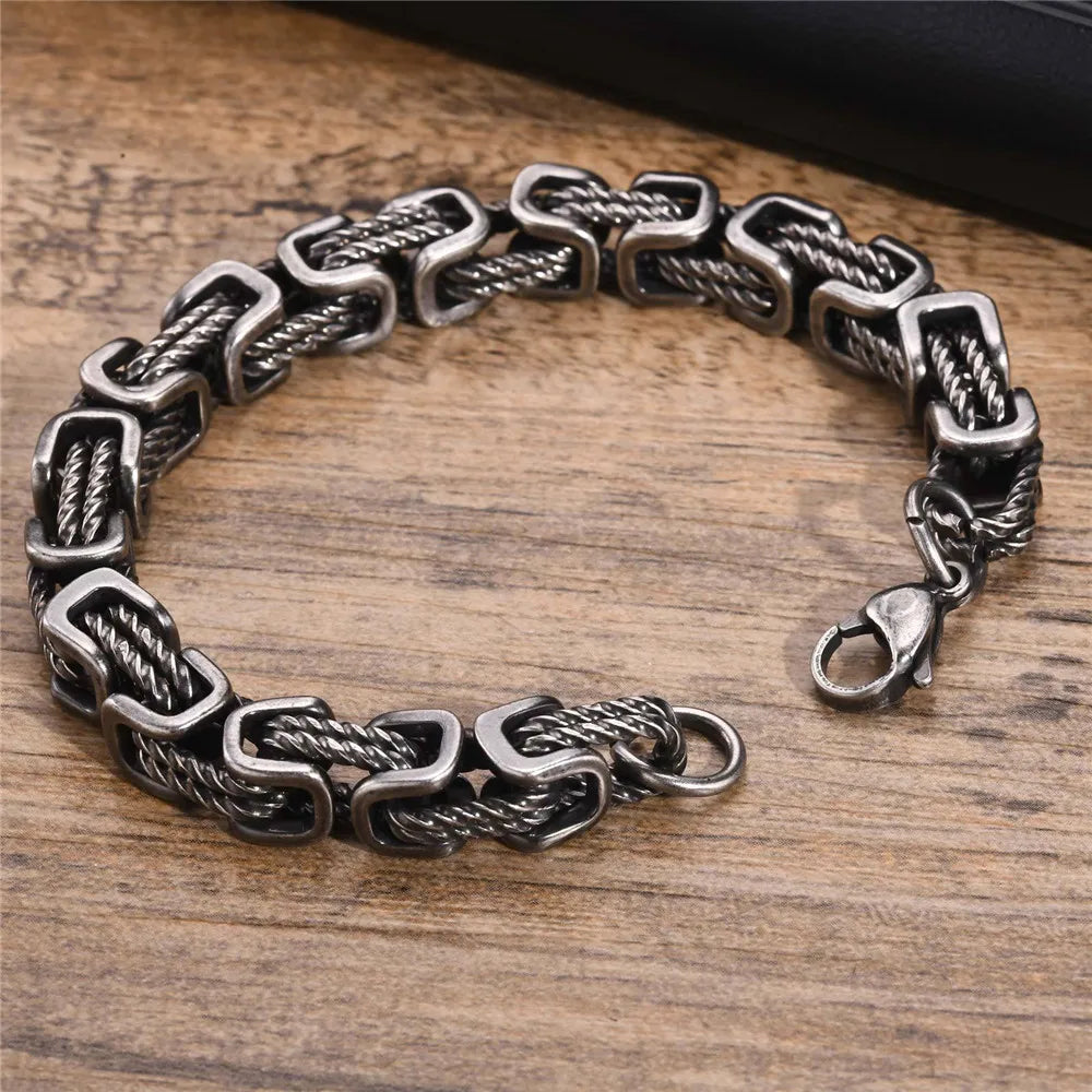 MKENDN Punk Men Chunky Byzantine Bracelets Retro Grey 8mm Stainless Steel Braided Link Wristband Vintage Jewelry Gift for Him - Madeinsea©
