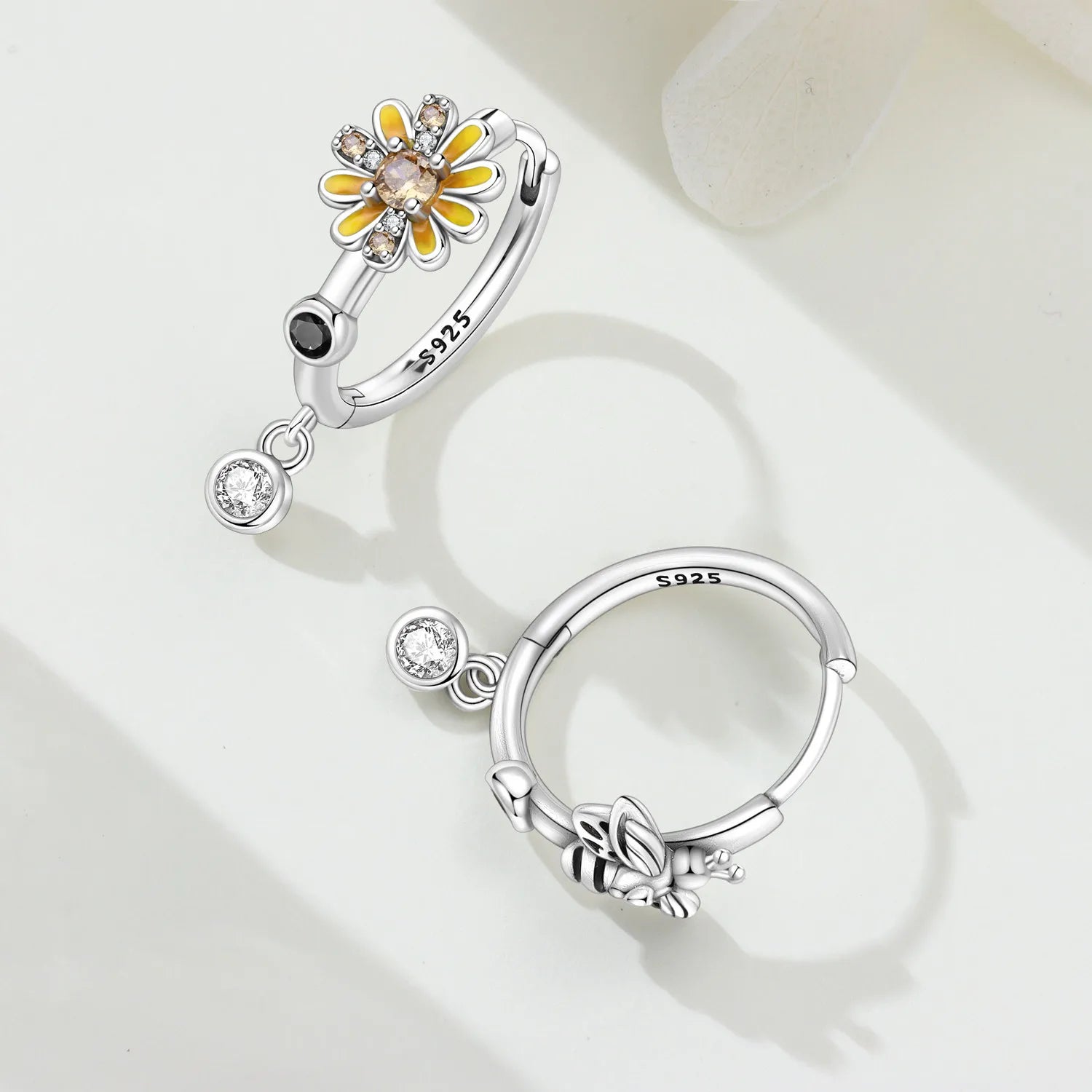 PANPOKI 925 Sterling Silver Bees Daisies Insects Flowers Drop Earrings Women Earrings Charm Versatile Party Jewelry Trendy Gift