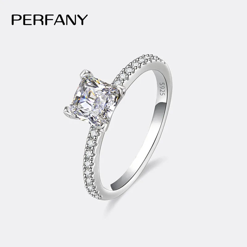 PERFANY 1/2CT Square Cut Moissanite Ring for Women S925 Solid Silver Sparkling Laboratory Diamond Fashion Wedding Jewelry - Madeinsea©