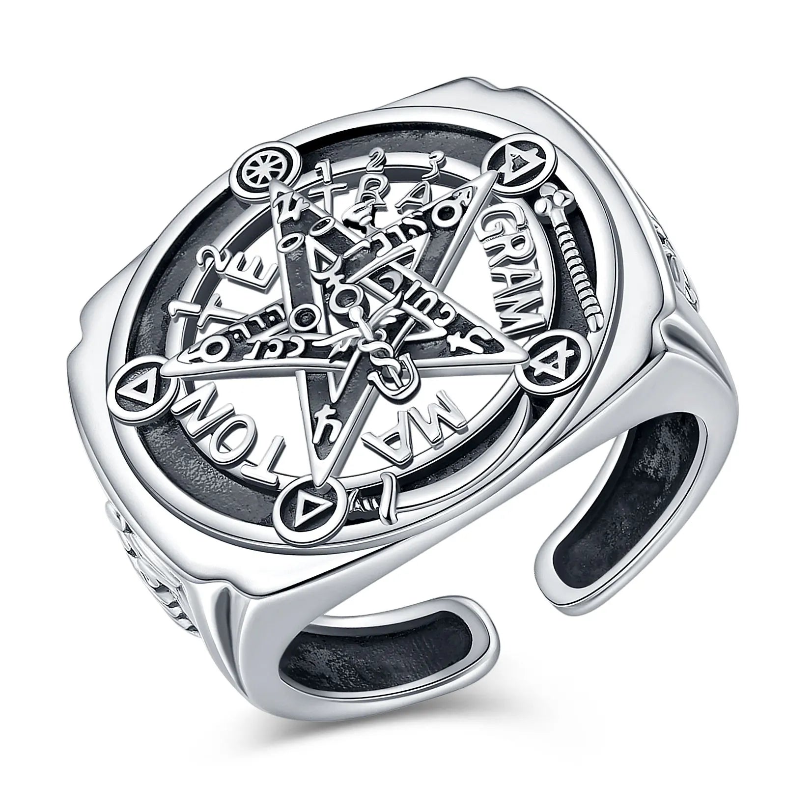 Eudora 925 Sterling Silver Pentagram Adjustable Ring Amulet Guardian Star Tetragrammaton Ring Hip Hop Jewelry Gift for Men Women