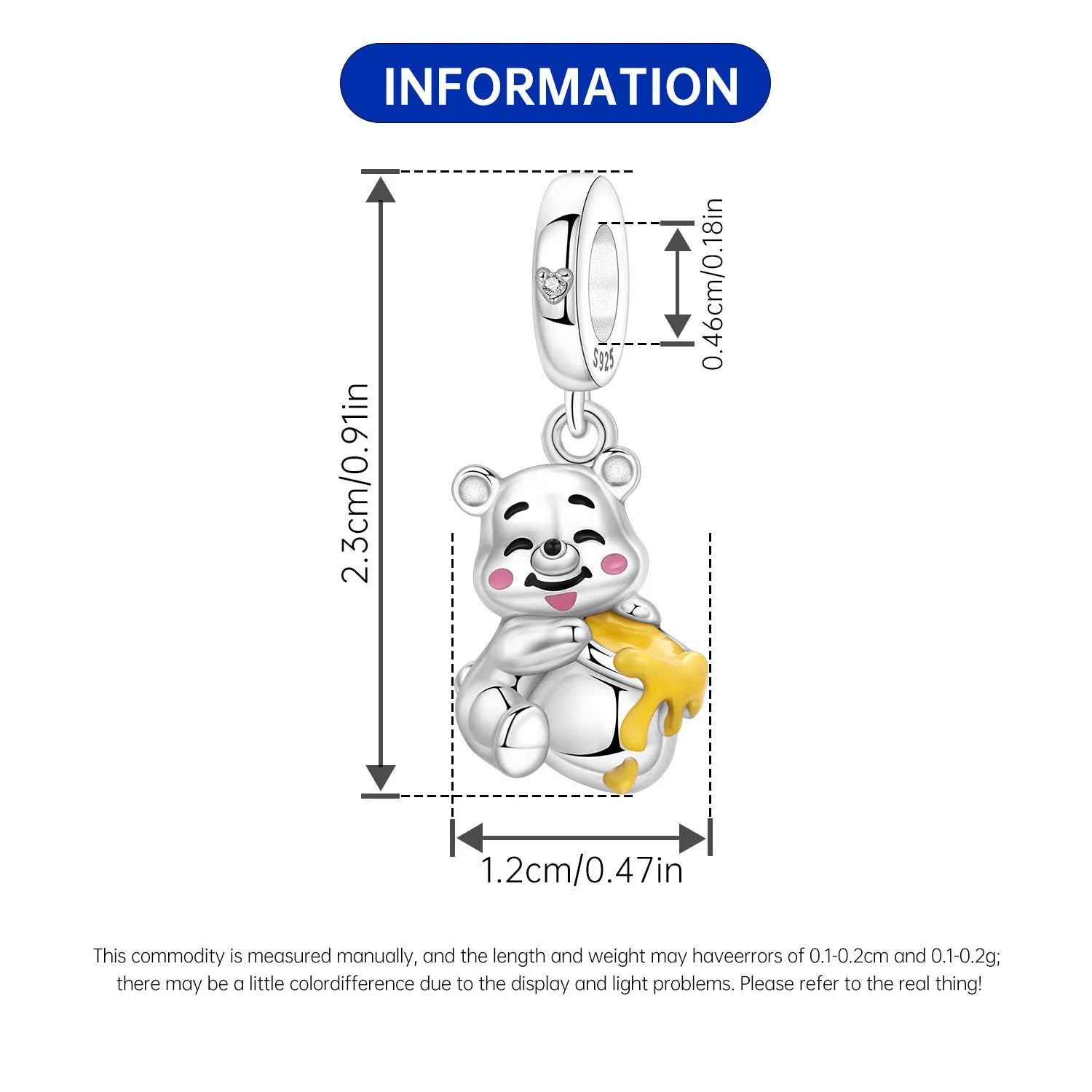 PANPOKI 925 Sterling Silver Honey Pot Bear Animal Beads Original Pendants Bracelet Charm Jewelry Party DIY Trendy Gifts
