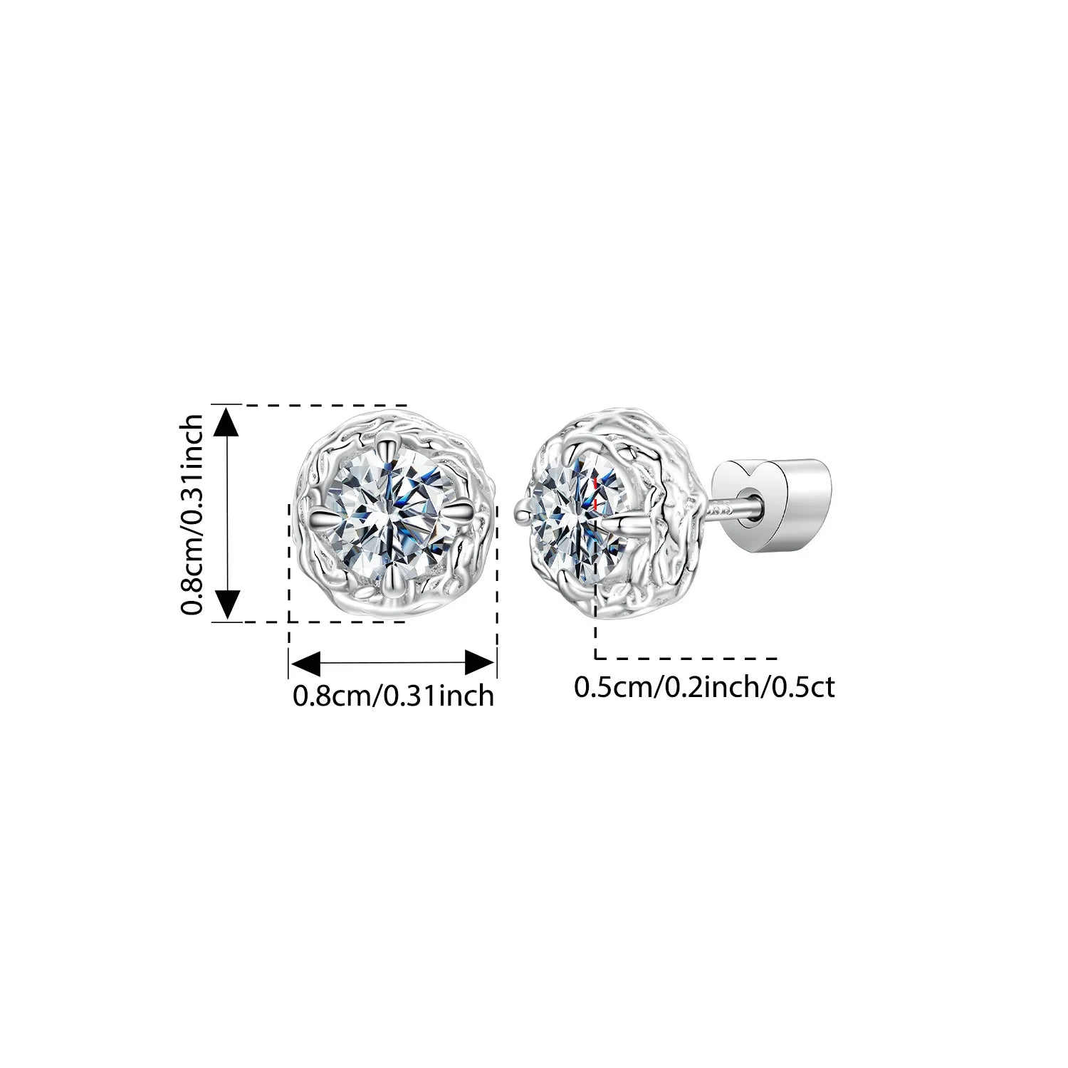 Boucles d'oreilles BAMOER en cristal de moissanite, diamant de laboratoire VVS1, argent sterling 925 texturé, style rétro, pour femmes