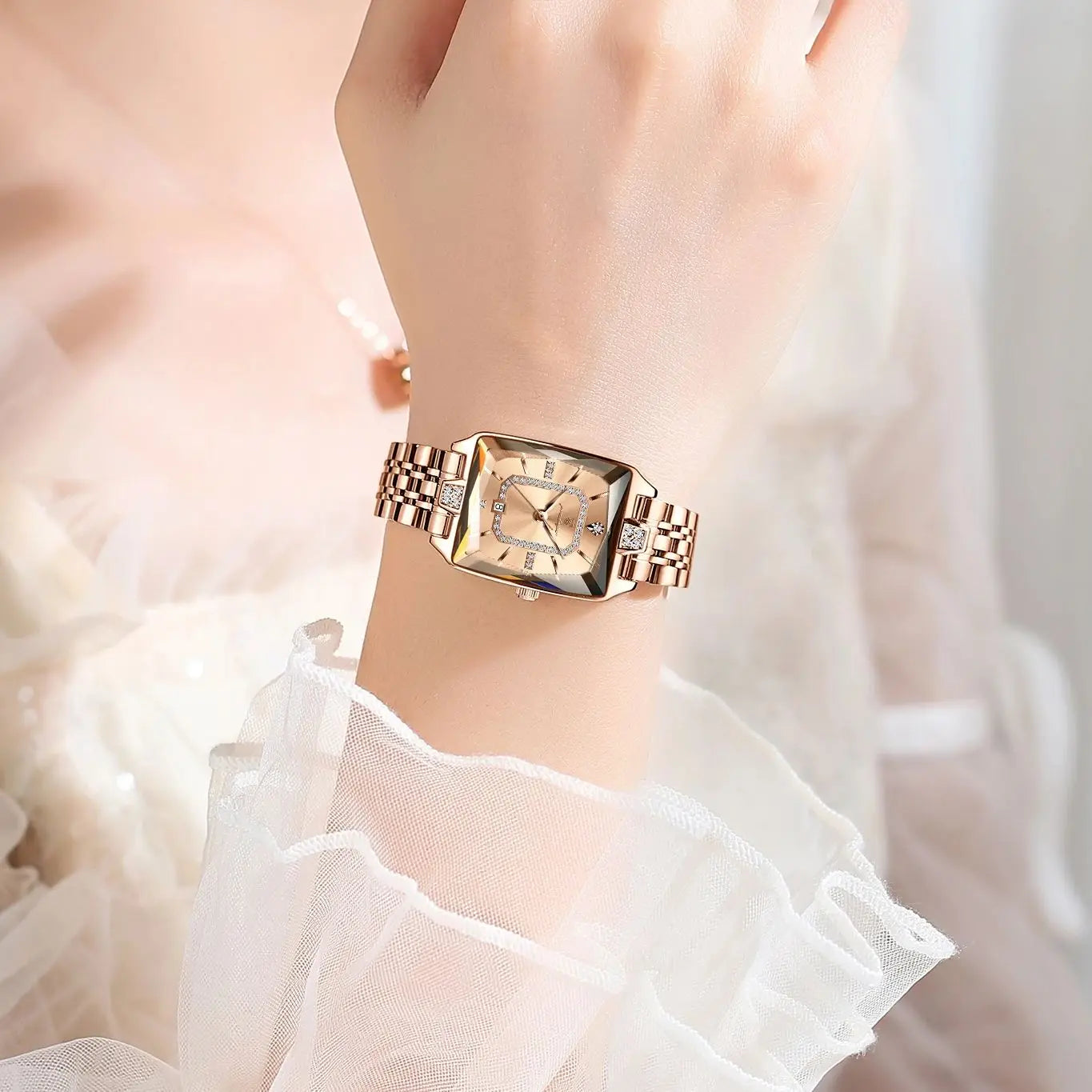 POEDAGAR Luxury Women Wristwatch Rectangle Waterproof Date Ladies Watch Stainless Steel Quartz Women's Watches Diamond Reloj+Box