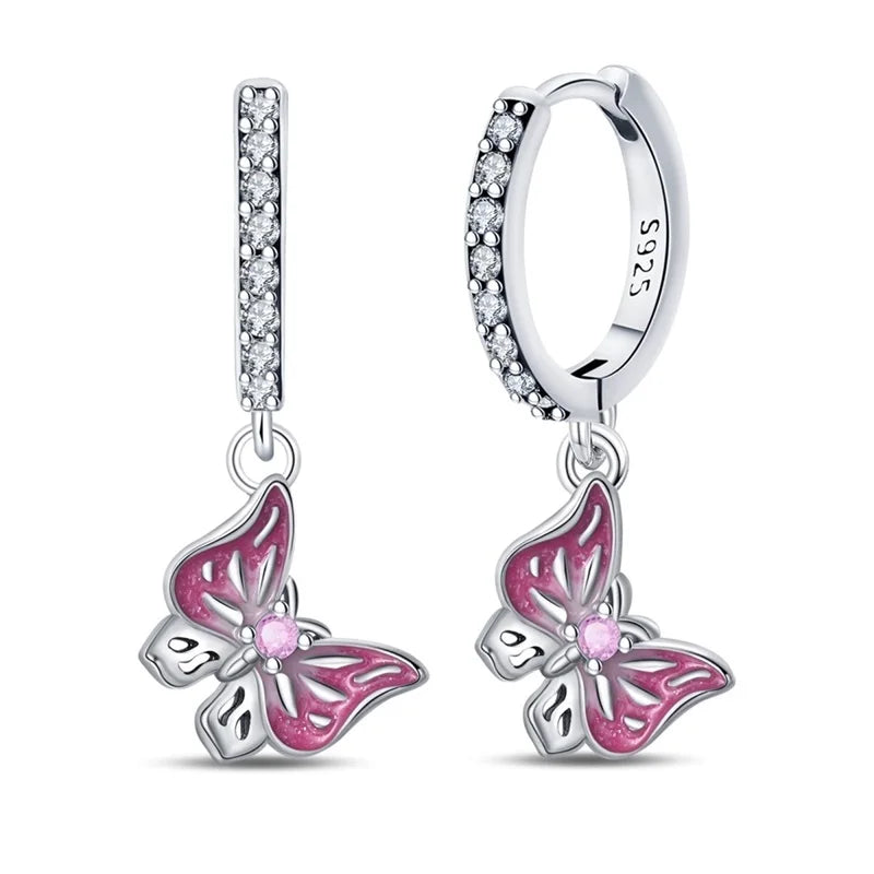Classic Earrings For Women Girls 925 Silver Sparkling Four Leaf Clover Dragonfly Bees Double Hoop Earrings Luxury Party Jewelry