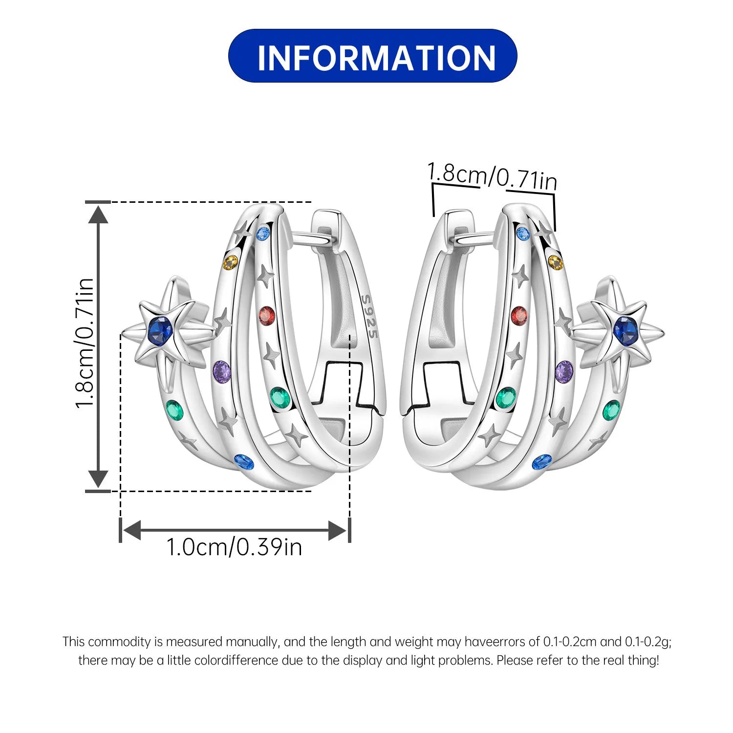 PANPOKI Original 925 Sterling Silver Double Circle Colored Starry Sky Earrings Women Hoop Earring Anniversary Jewelry Gifts