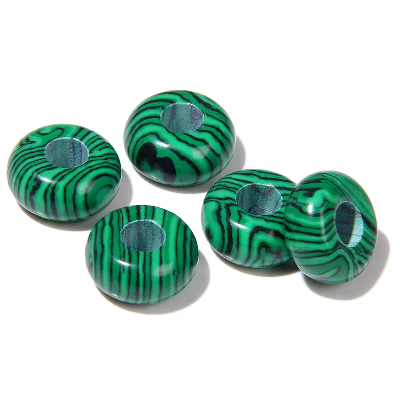 5PCS Natural Big Hole Round Abacus Bead 14mm Opal Tiger Eye Jade Hollow Stone Pendant For Jewelry Making Necklace Earrings DIY