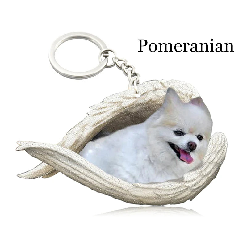 100 Style Cut Dog Sleeping Angel Pendant Bag Keychain Car Keychain Keyring Animal Pet Jewelry Boyfriend Girls Gift Accessories