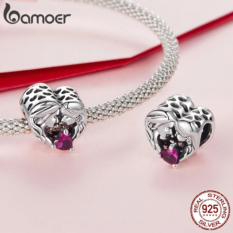 BAMOER 2025 Family Series 925 Sterling Silver Sister Mother Charm fit Original Bracelet DIY Jewelry Accessories Heart Beads