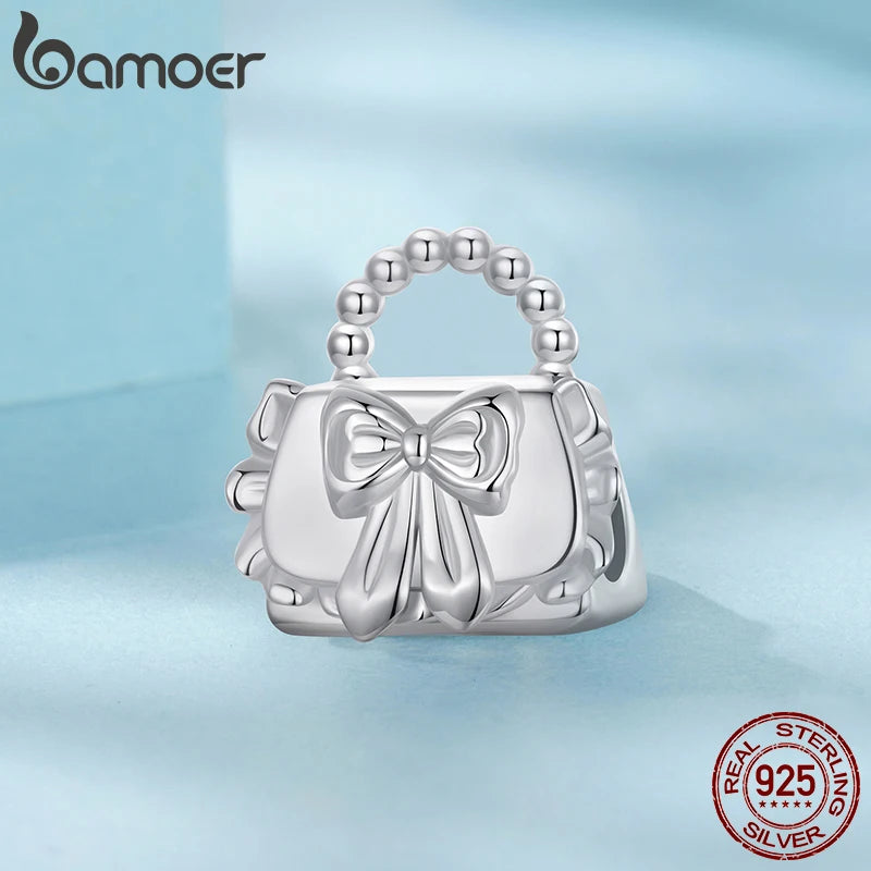 BAMOER Solid 925 Sterling Silver Bowknot Handbag Charm Pendant fit Original Bracelet Jewelry DIY bamoer Classic Charm SCC2994