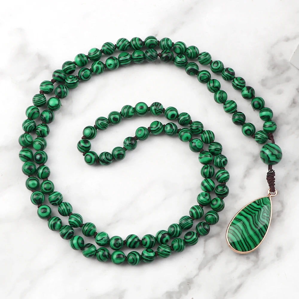 Natural Malachite Stone Beaded Necklaces&Bracelets Women Green Beads Pendants Charms 108 Mala Prayer Necklaces Men Yoga Jewelry - Madeinsea©