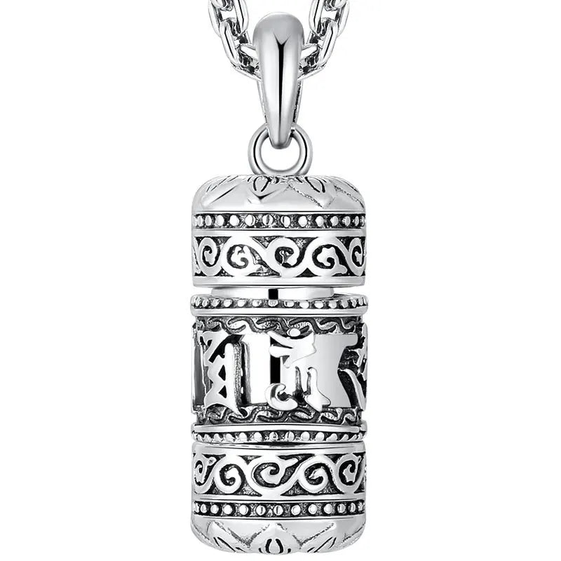 925 Silver Six Character True Word Pendant Can Open The Gawu Box Necklace for Men and Women Chinese Style Jewelry Rotatable