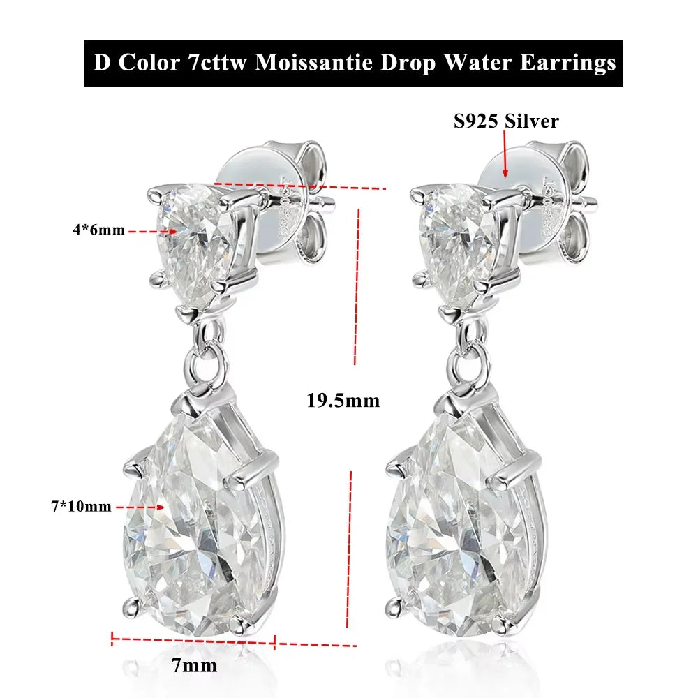Serenity 7ct Pear Cut D Color Moissanite Drop Earrings For Women Anniversary Gift S925 Sterling Silver Drop Water Stud Earrings