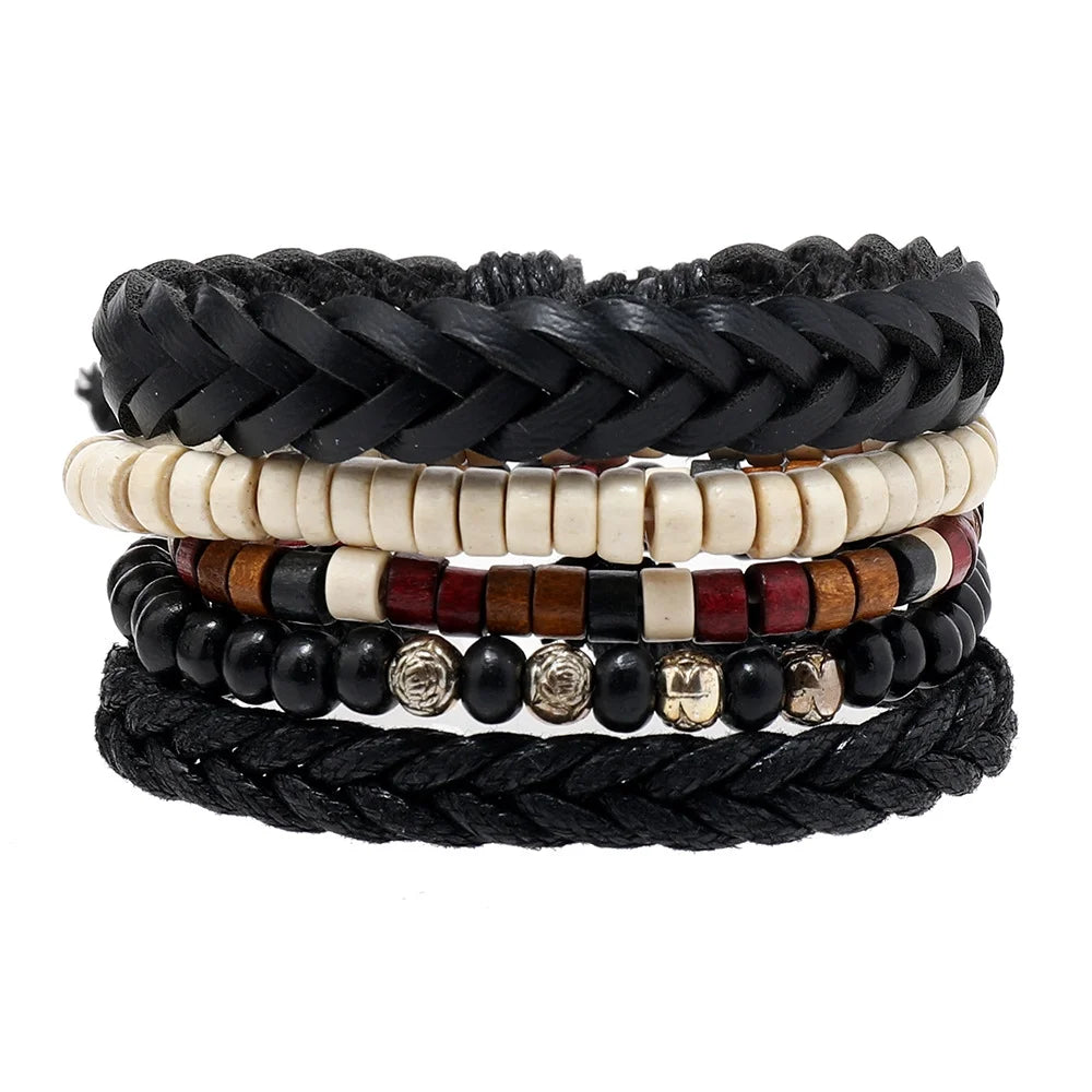 Wholesale Best-selling Multi-layer Buddha Bead Beaded Bracelets Men's Retro Style Multi-layer Elastic Thread Adjustable Wooden