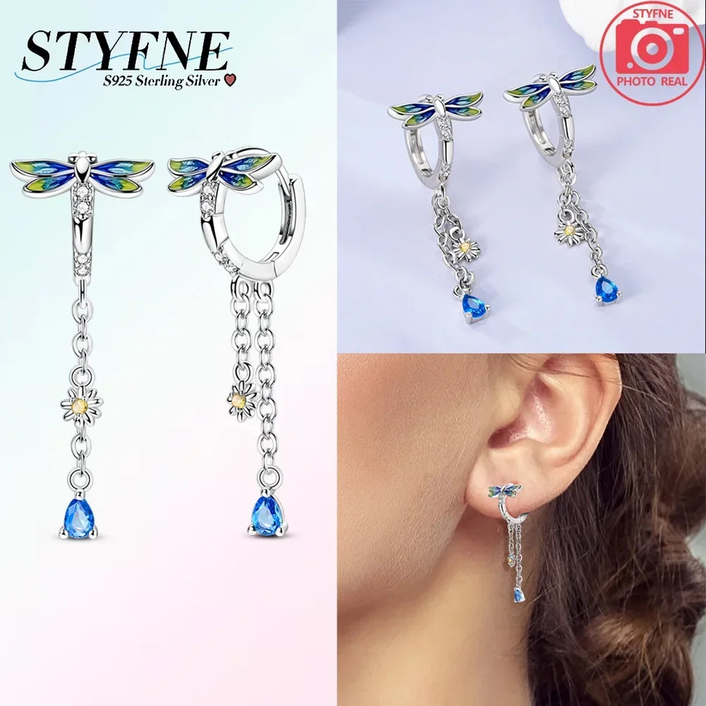 925 Sterling Silver Insect series butterflies luminous fireflies Hoop Earrings With Zircon for Wedding Party Women Jewelry Girls
