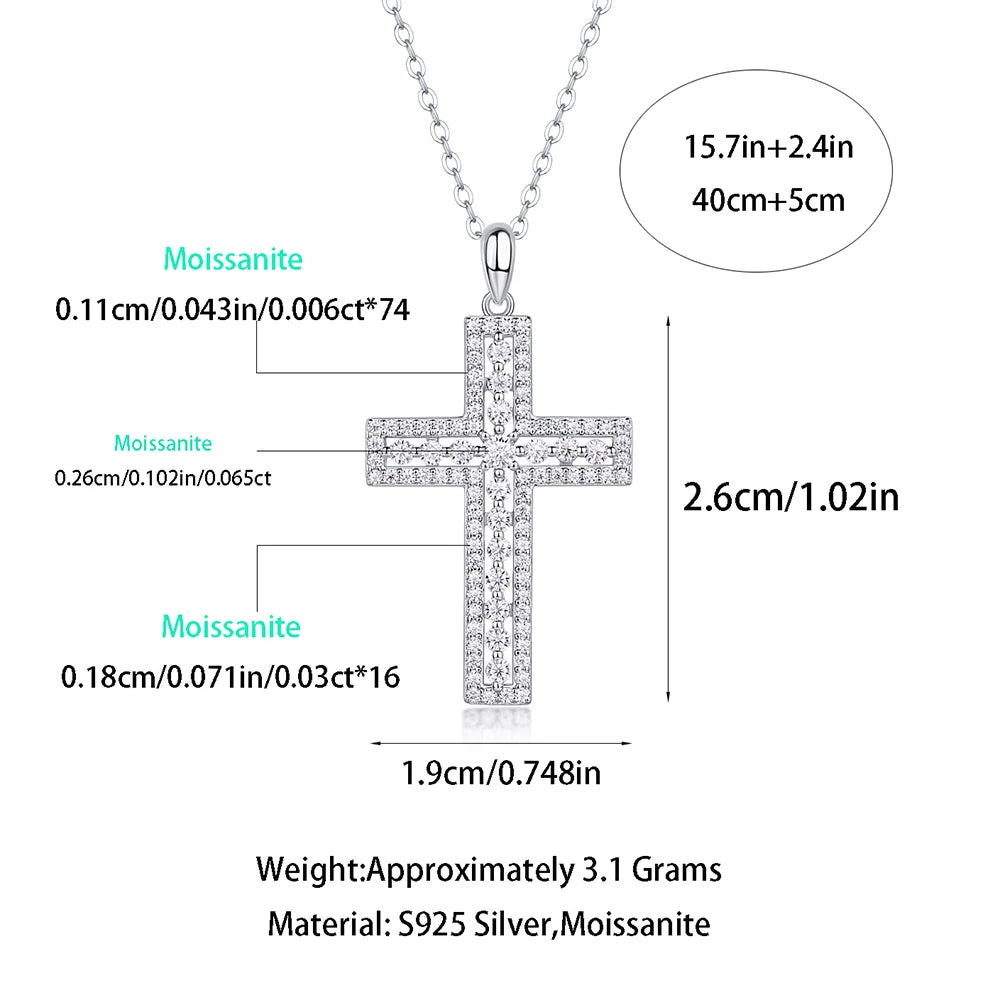 Serenity All D Moissanite Cross Necklace For Women Gift S925 Sterling Silver Sparkling Jesus Pendant Necklace Plated 18K Jewelry