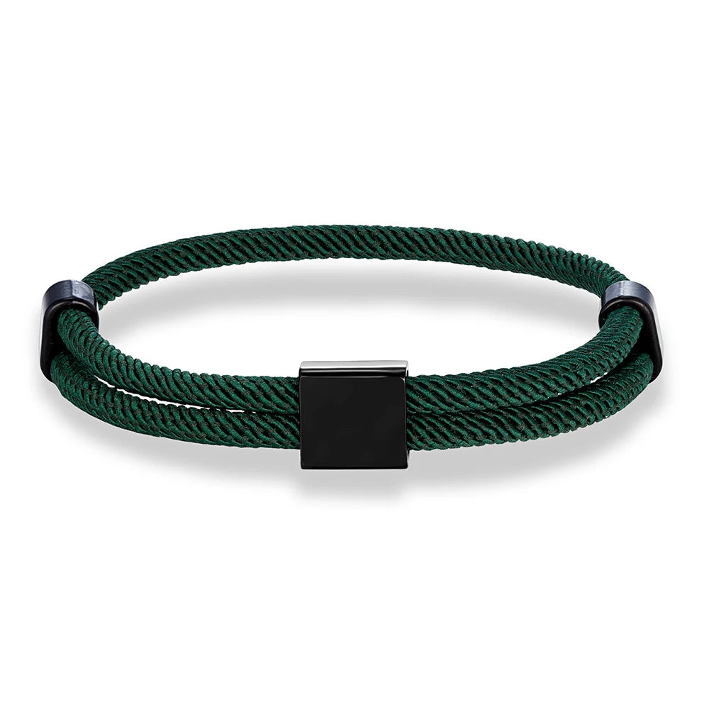 MKENDN SOS Custom logo Name Engrave Text Adjustable Rope Bracelet Customize Stainless Steel Square ID Bracelets For Women Men