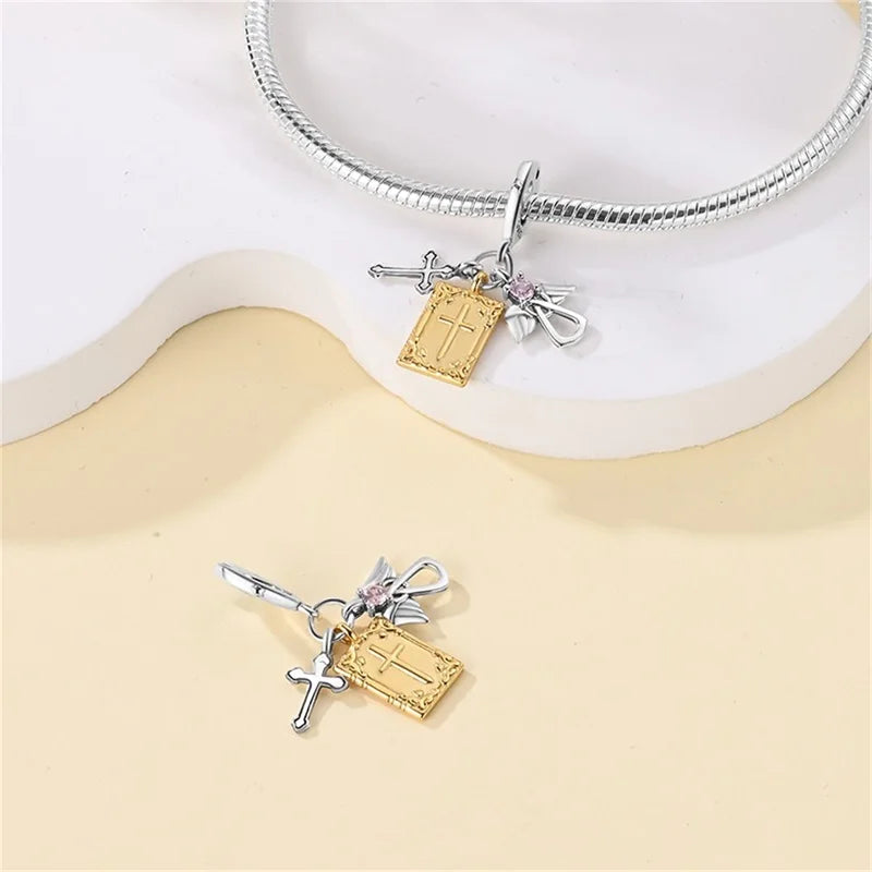 Classic 100% 925 Sterling Silver Daemon Angel Cross Evil Eye Charms Beads Fit 3mm 925 Original Bracelets DIY Party Jewelry