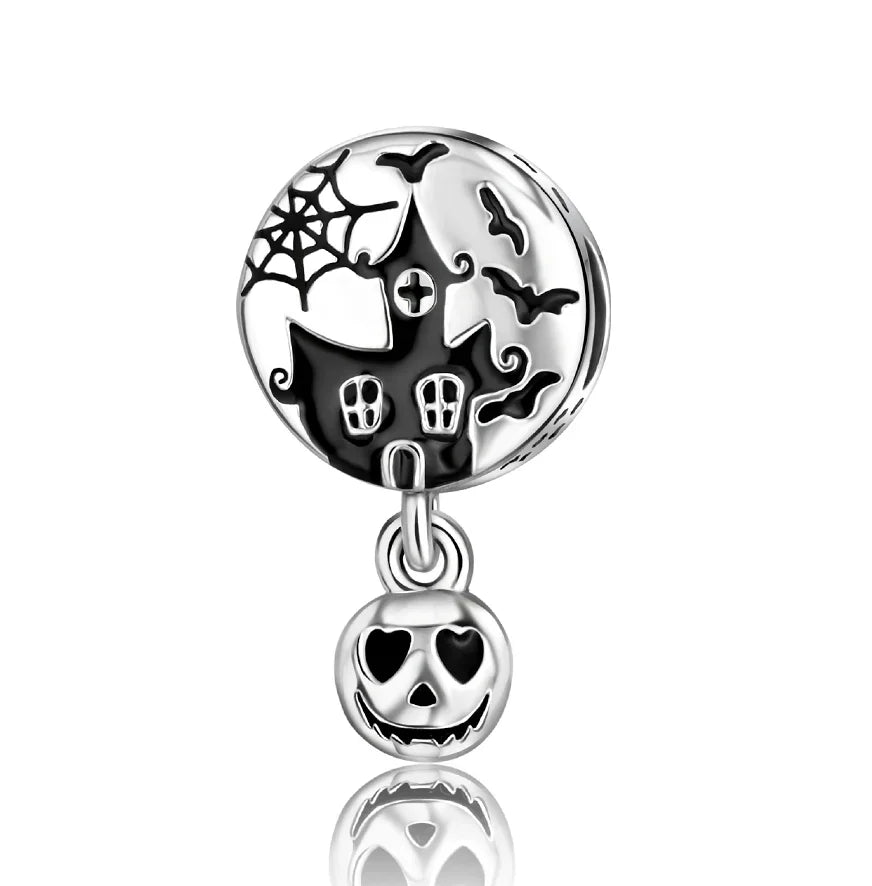 Halloween Charms 925 Sterling Silver Black Skull Bat Pumpkin Pendant Fit Original Bracelet Charm Beads Necklace DIY Fine Jewelry