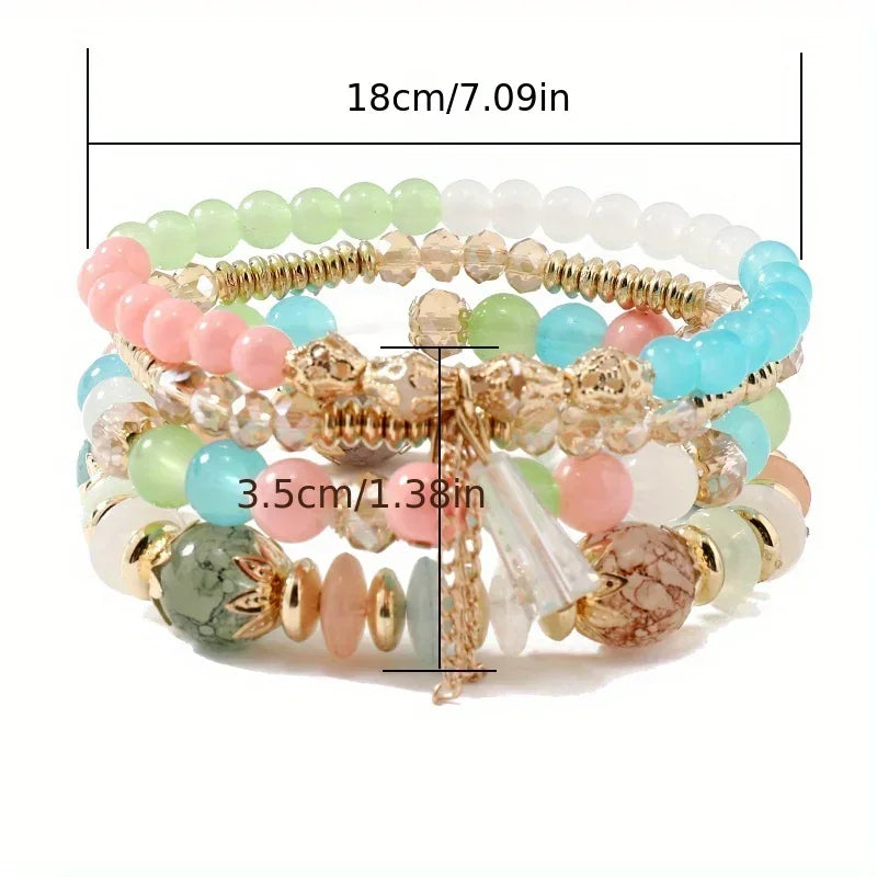 4pcs set Bohemian Versatile Bracelets Beaded Stretch Wristband Gifts Multi-layer Crystal Agate Bracelet Summer Fashion Jewelry