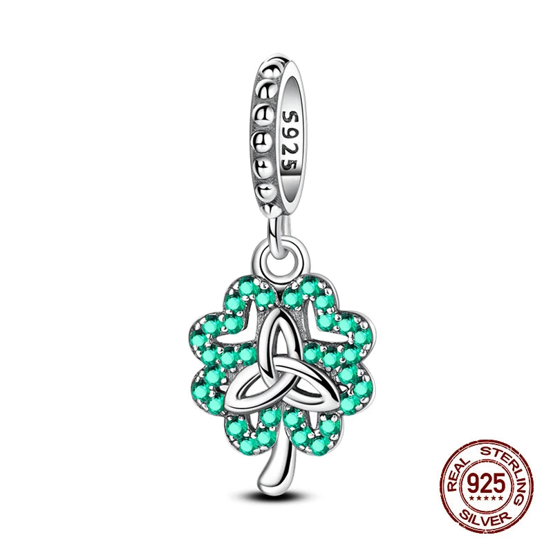 100% 925 Sterling Silver Glowing Planet Zircon Flower Fairy Four Leaf Clover Charms Bead Fit Original Bracelets DIY Jewelry Gift