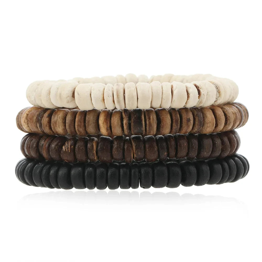 Vintage Cross Multi-Layer Beaded Wooden Beads Men's Bracelet Multi-Piece Set Bracelet