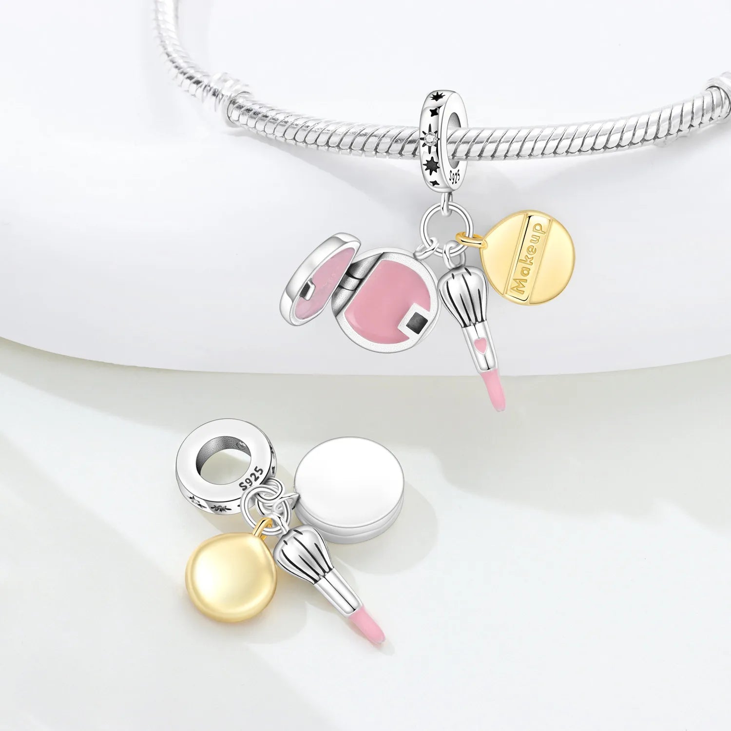 PANPOKI 925 Sterling Silver Brush Beauty Pendant Charms Beads Fit Bracelets DIY Party Trendy Gifts Jewelry Accessory